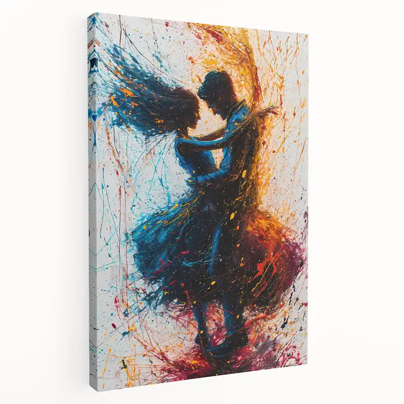 Clearance Abstract Romantic Dance Art - Vibrant Couple in Blue and Orange
