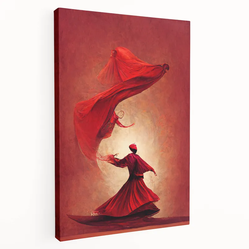 Fiery Red Dance Abstract Art - Whirling Motion with Elegant Figures Free Returns