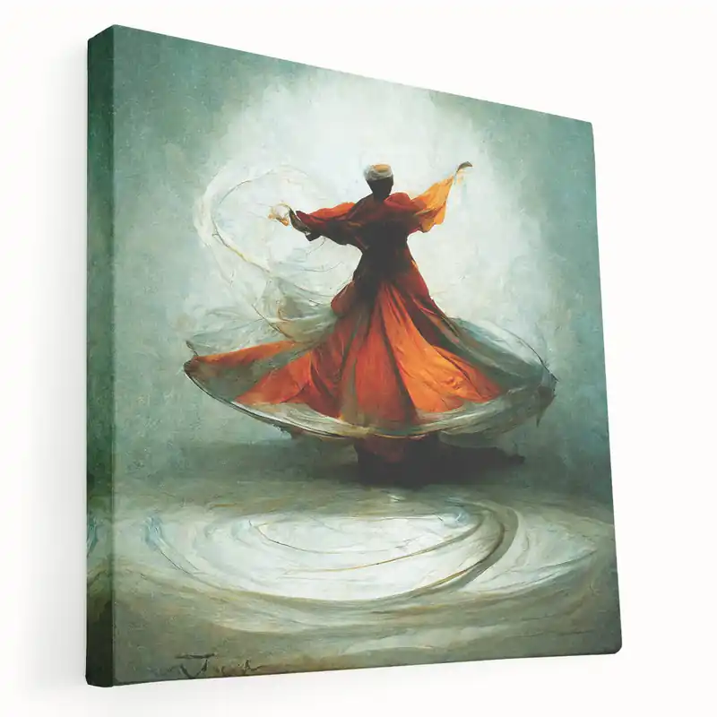 Worldwide Shipping Vibrant Abstract Human Figure - Whirling Dervish in Orange and Gray