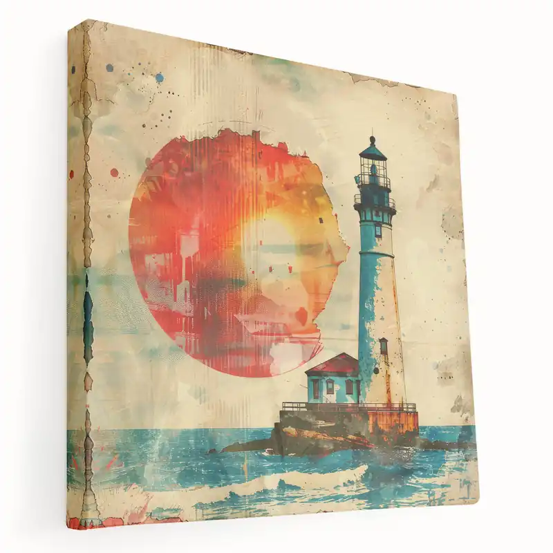 Vibrant Lighthouse Sunset Art Print - Coastal Wall Decor Canvas Wholesale