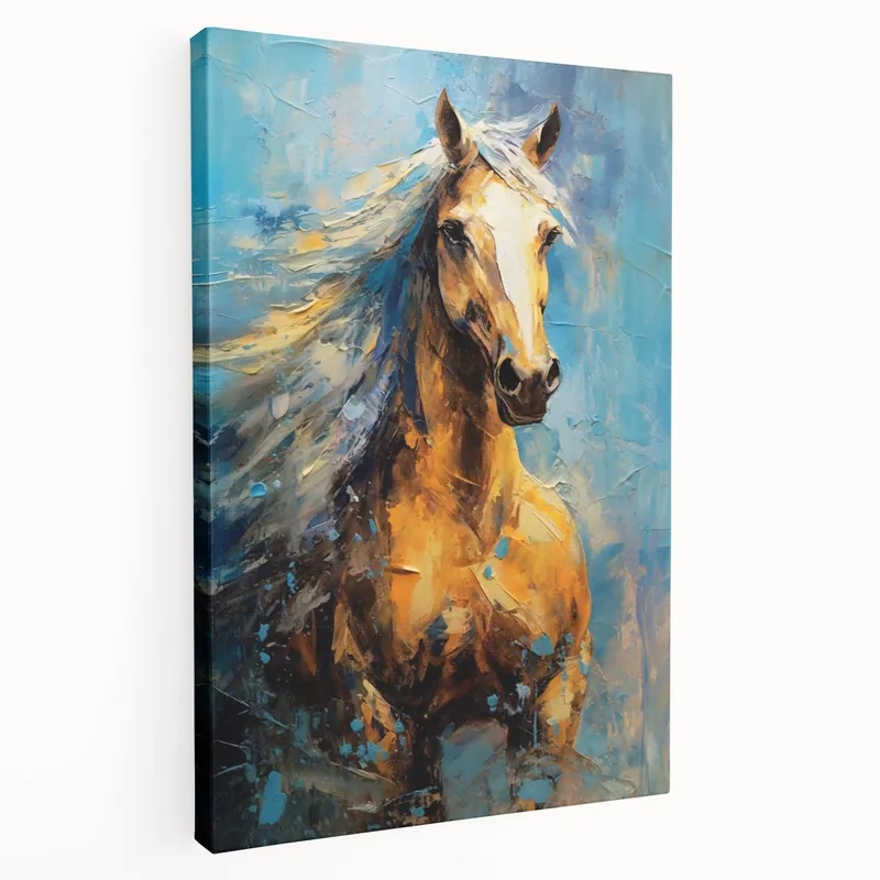 Seasonal Sale Golden Horse Glam Wall Art - Luxury Blue and Gold Decor for Chic Homes