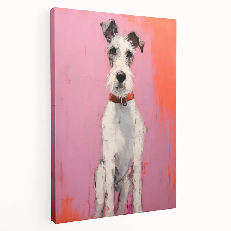 Today Only Maximalist Wall Art - Eclectic Dog Portrait with Bold Pink and Orange Hues