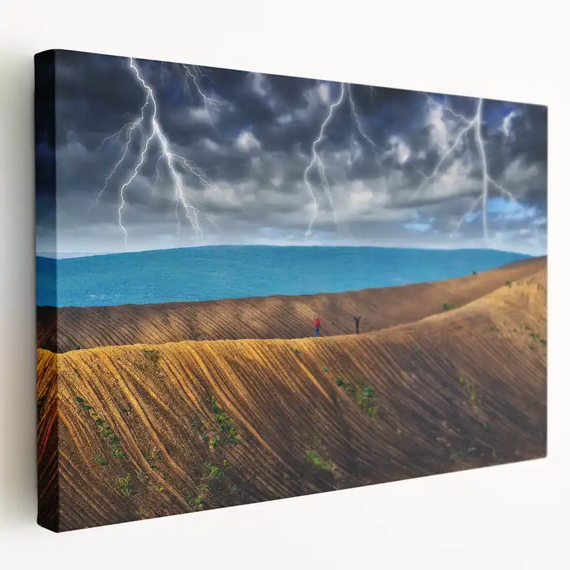 Worldwide Shipping Ukraine Framed Art – Thunderstorm Over Field and Mountains Print