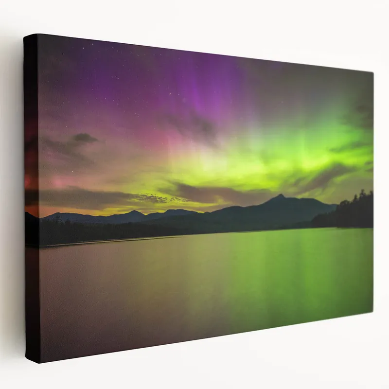 Modern New Hampshire Landscape Art - Northern Lights Over Lake Canvas Print