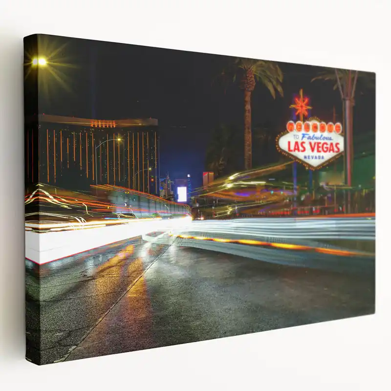 Original Vegas Skyline Canvas – Neon Lights Las Vegas Strip Photography Wall Art
