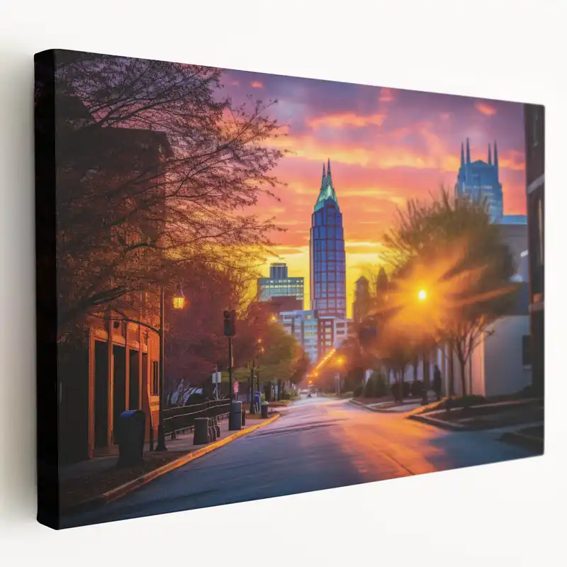 Raleigh Street Sunset Art - Vibrant North Carolina Skyline Wall Decor Free Delivery