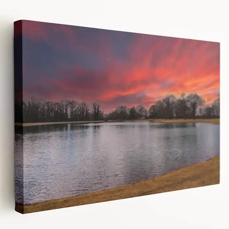 Discount Memphis Scenic Art - Fiery Sunset Over Lake with Trees Landscape Canvas