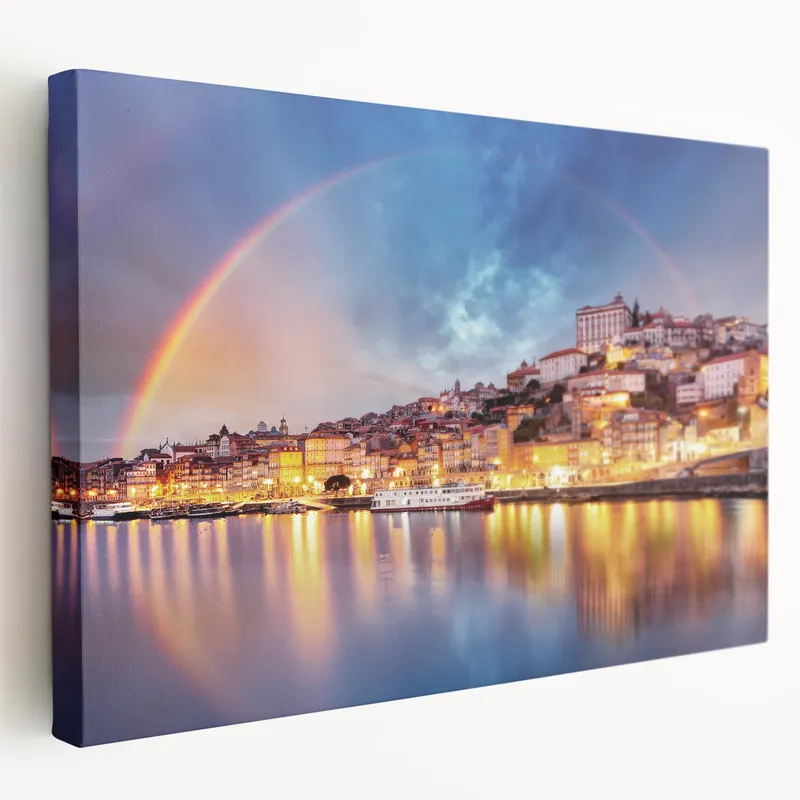 Hot Deal Scenic Porto Wall Art - Rainbow Over City Lights