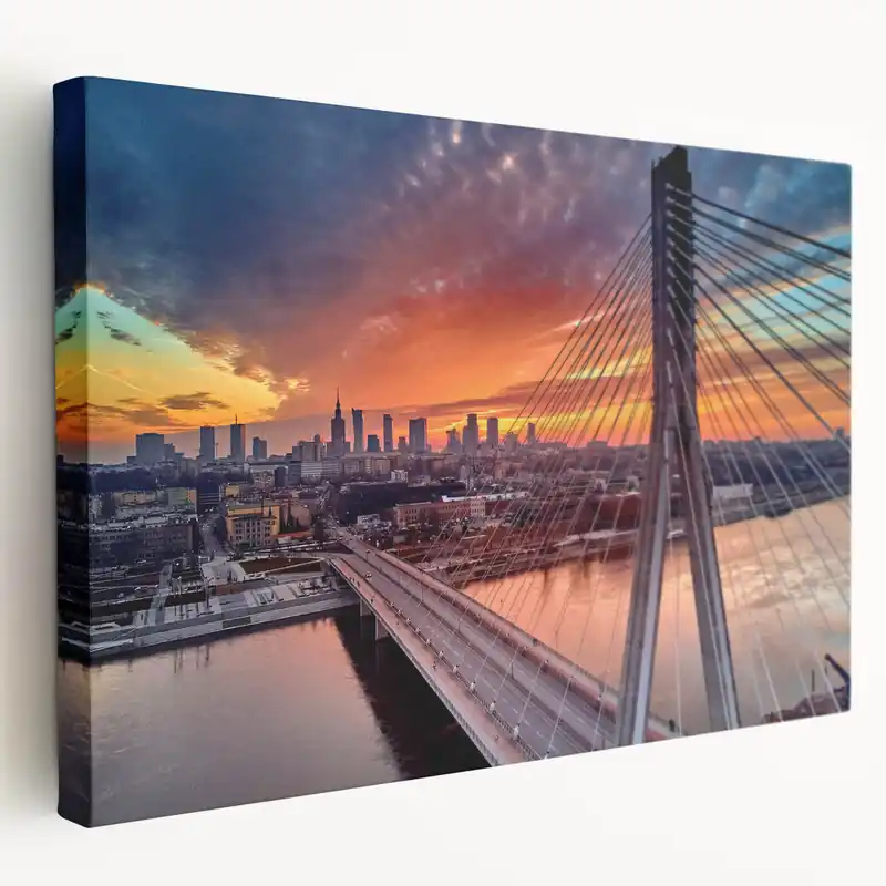 Hot Deal Warsaw Cityscape Art - Sunset Over Świętokrzyski Bridge