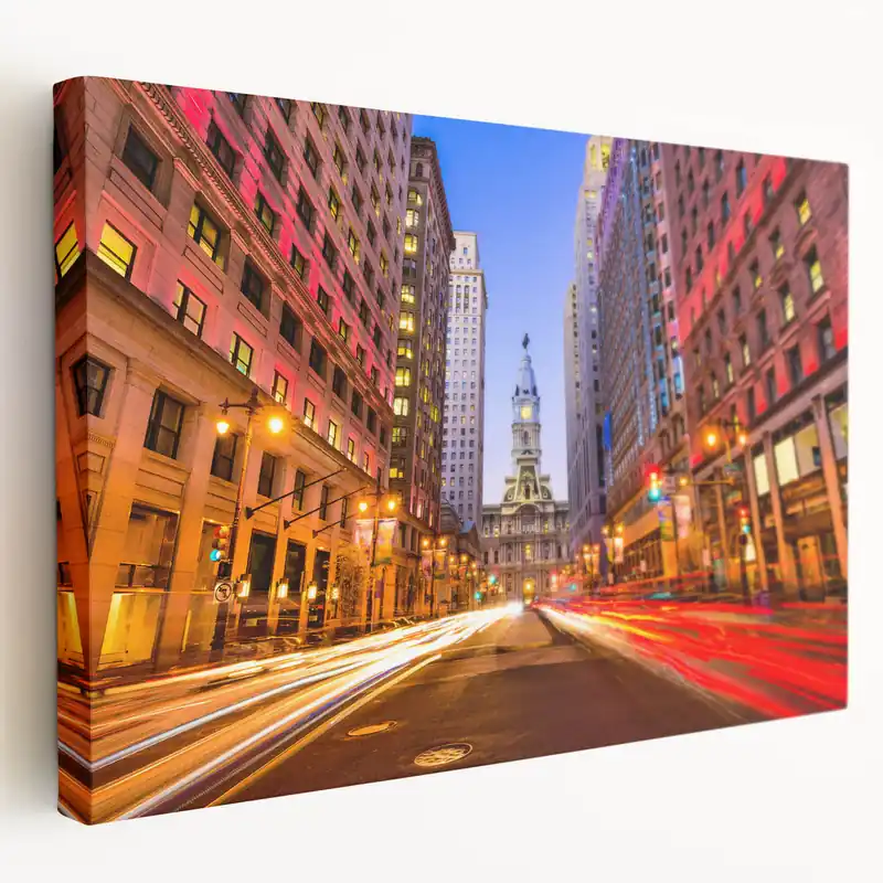 Modern Philadelphia Cityscape Art - Vibrant City Hall Night Scene Buy Online