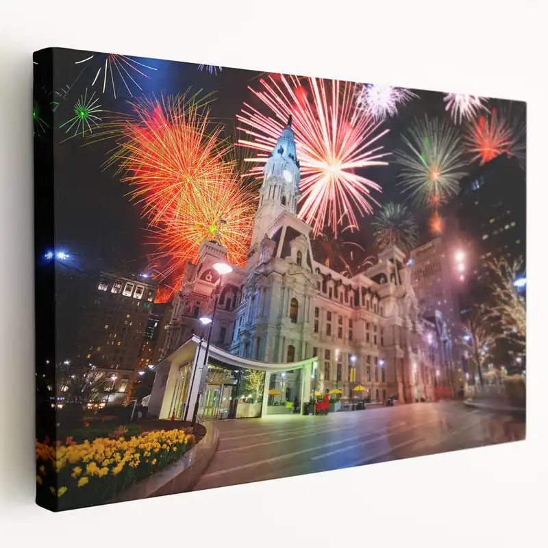 Buy Online Framed Philadelphia Photography - City Hall Fireworks Celebration Art