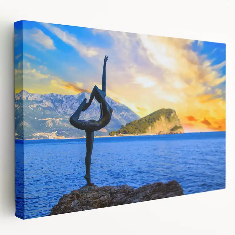 Money Back Guarantee Montenegro Photography - Dancer Statue with Vibrant Sunset by the Sea
