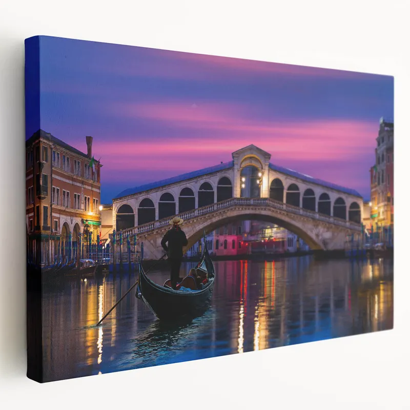 Venice Cityscape - Gondola at Twilight by Rialto Bridge Sale