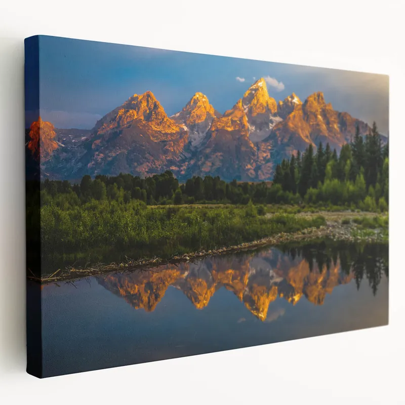 Grand Teton Photography Art – Golden Mountain Reflection at Sunset Best Choice