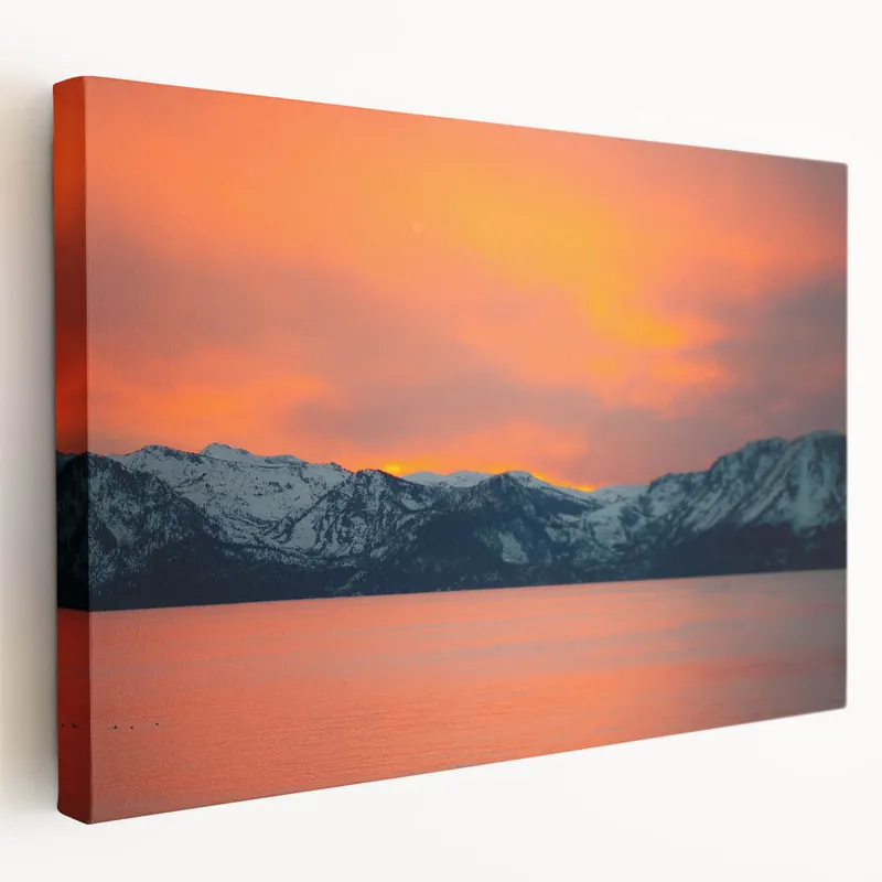 Best Price Lake Tahoe Framed Art - Scenic Sunset Over Snow Capped Mountains
