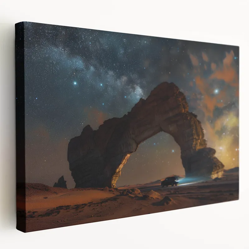 Saudi Arabian Starry Night Art - Majestic Rock Formation in Desert Print Don’t Miss Out