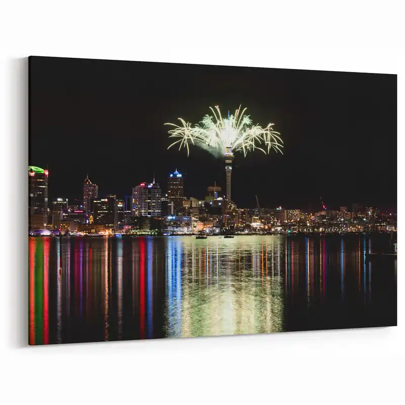 Free Delivery Auckland Fireworks Spectacle - Nighttime Cityscape Canvas