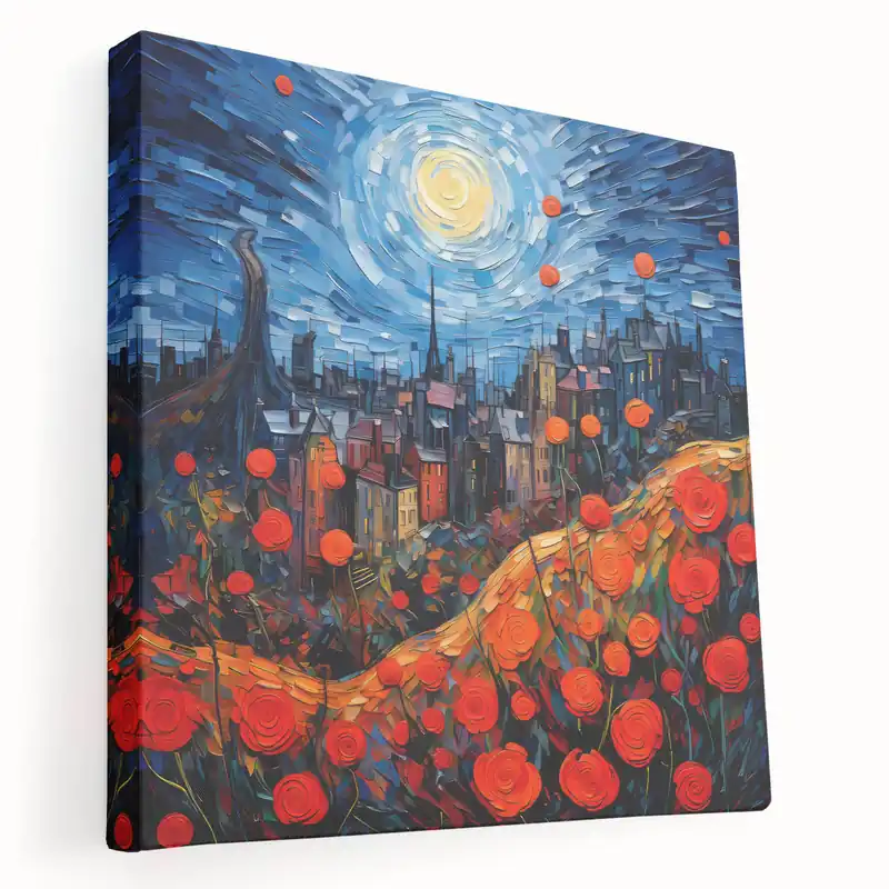 Trusted Brand Paris Cityscape Art - Colorful Night Sky and Vibrant Flower Canvas Print