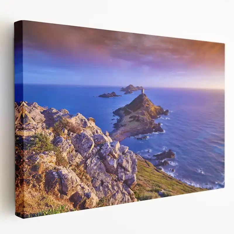 Corsica Photography Prints - Stunning Coastal Tower at Sunset Canvas Art Next Day Delivery