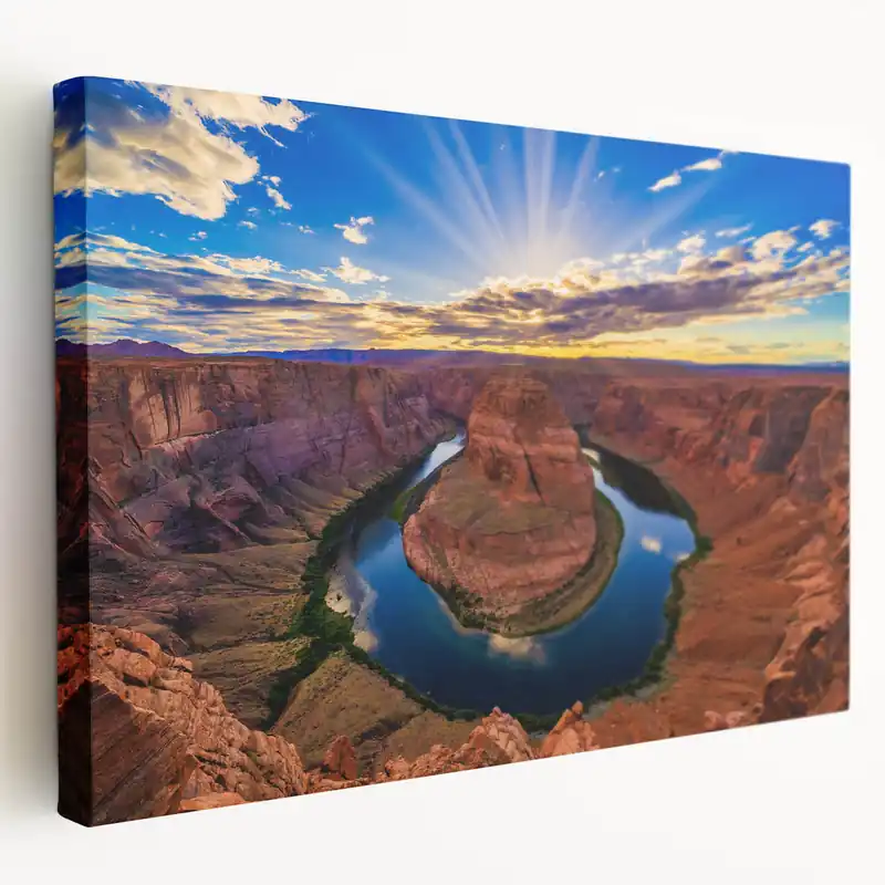 Stunning Arizona Landscape Painting - Horseshoe Bend Wall Art with Sun Rays Seasonal Sale