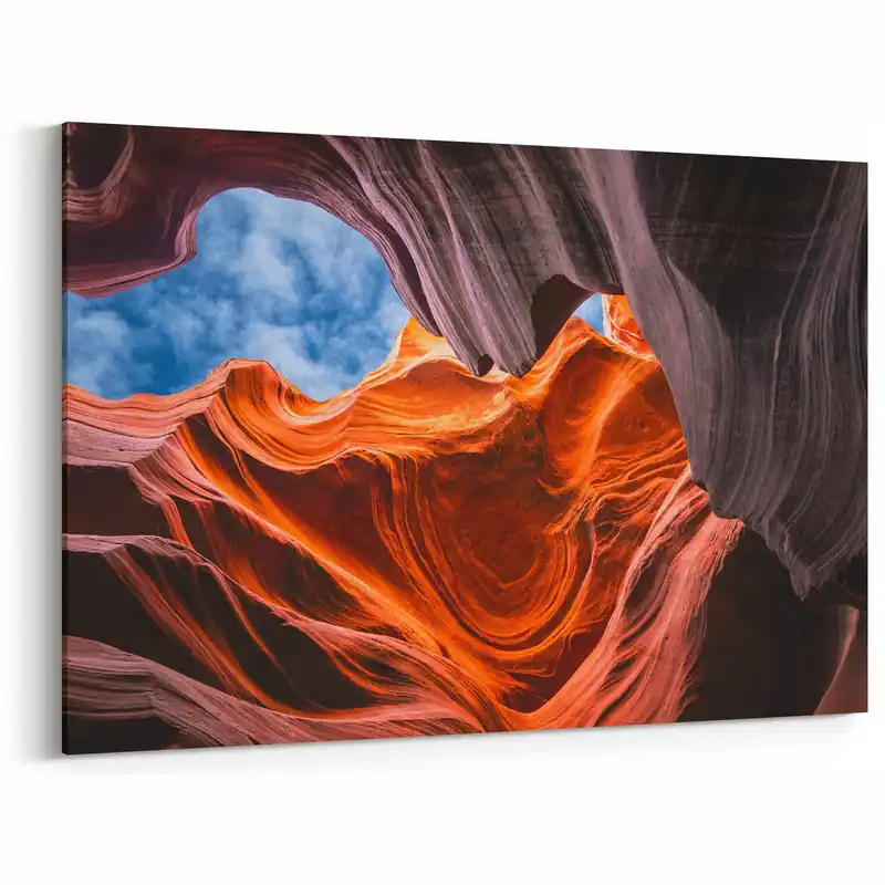 Last Chance Vivid Antelope Canyon Wall Art - Arizona Orange and Blue Canyon Print