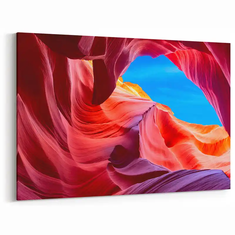 Vibrant Antelope Canyon Wall Art - Red and Blue Arizona Canyon Print Fan Favorite