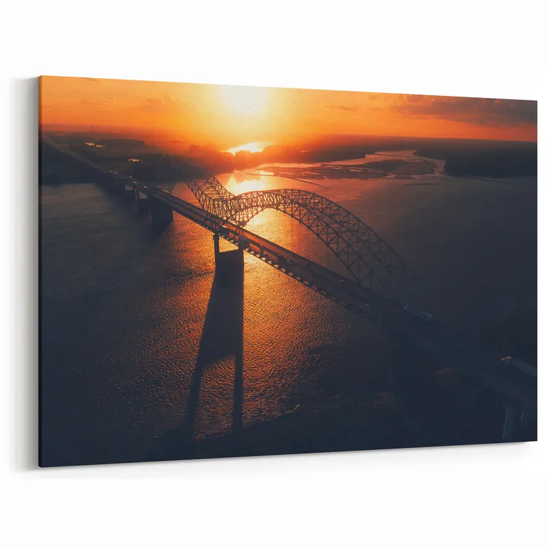 Luxury Sunset Over Bridge Scenic River View Art - Arkansas Landscape Prints