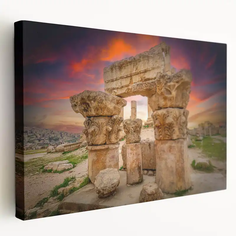 Buy Today Sunset over Ancient Ruins - Stunning Jordan Wall Art in Historic Landscape