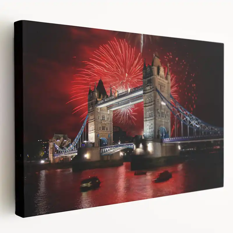 Tower Bridge Canvas - London Fireworks Over Iconic Landmark Crafted