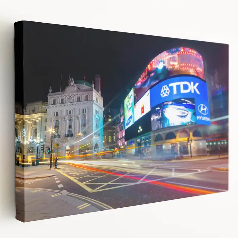 Low Price UK Cityscape Art - Vibrant Piccadilly Circus Canvas with Neon Lights