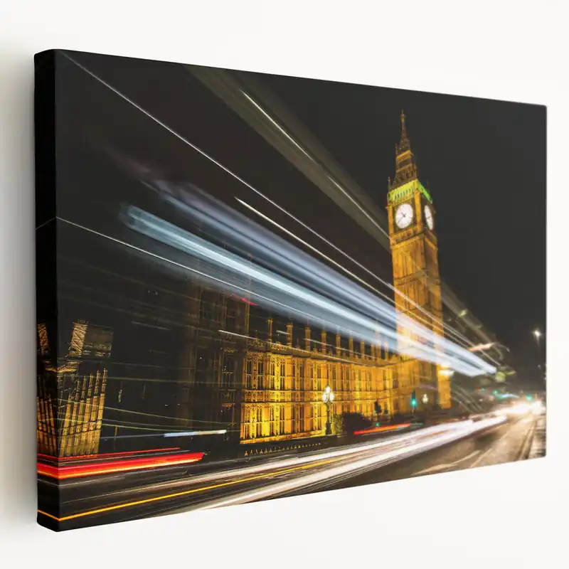 London Street Art Canvas - Big Ben Night Lights Photography Print Free Shipping