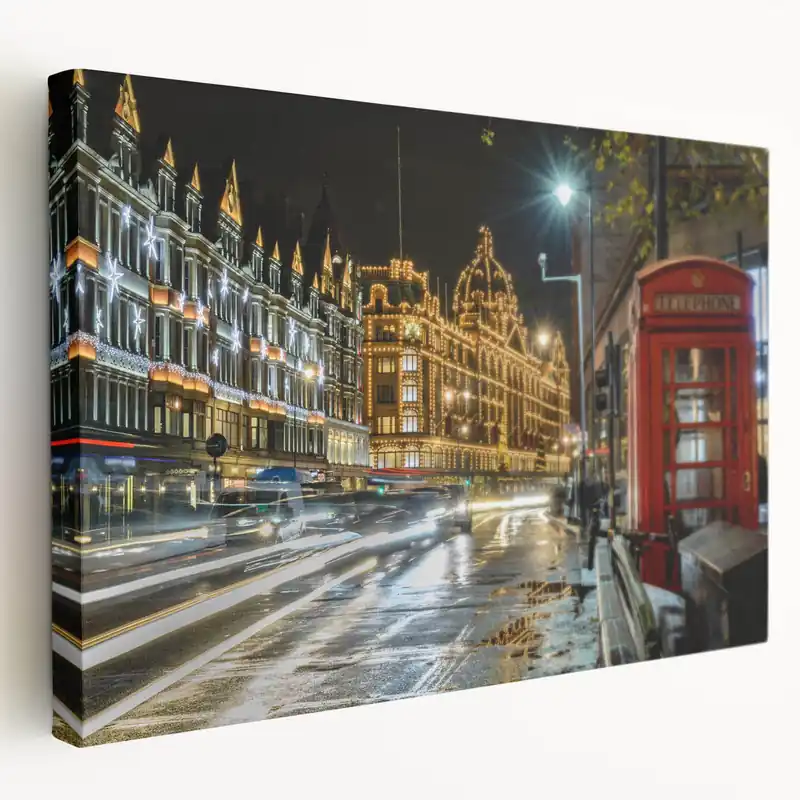 London Photography Art - Harrods at Night with Iconic Red Telephone Box Hot Deal