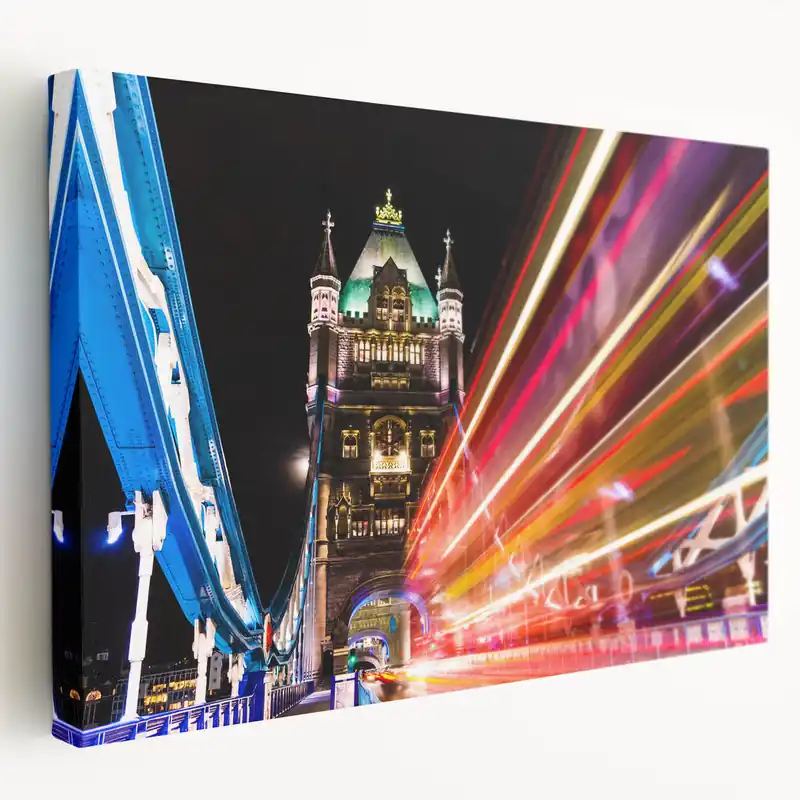 London Skyline Art - Tower Bridge with Vibrant Light Trails Photography Fresh Stock