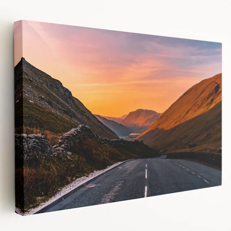 Cumbria Landscape Art - Sunset Over Mountain Pass in Lake District Hot Deal