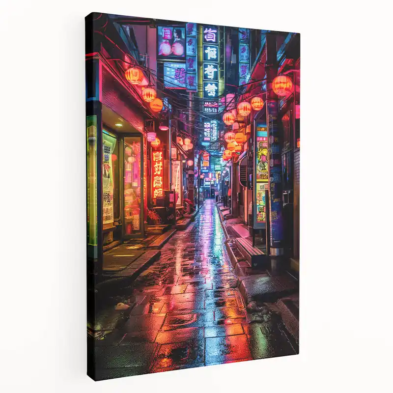 Warranty Included Tokyo Alley Night Art – Vibrant Neon Street Cityscape Print for Wall Decor
