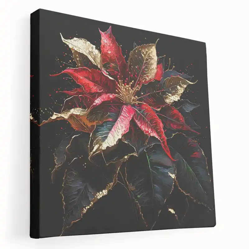 Money Back Guarantee Vibrant Red Poinsettia Wall Art - Botanical Flower Canvas for Holiday Decor
