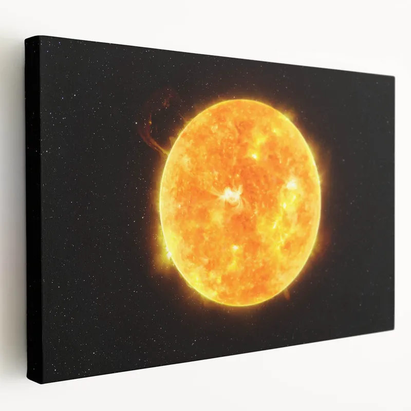 Fast Shipping Detailed Sun in Space – Fiery Sun Wall Art with Solar Flares and Stars