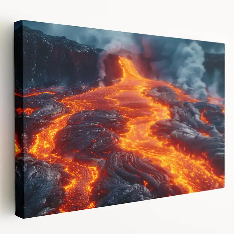 Molten Lava Flowing Over Volcanic Rock - Earth Phenomena Wall Art Print Instant Buy