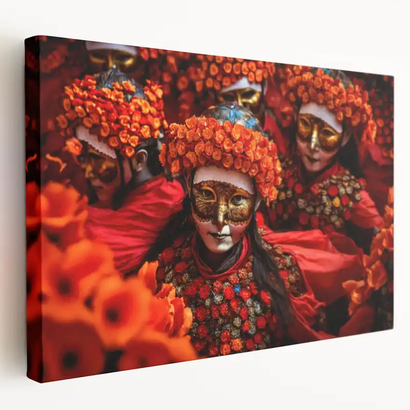 Factory Price Bhutan Floral Mask Festival Wall Art - Vibrant Cultural Dance Print