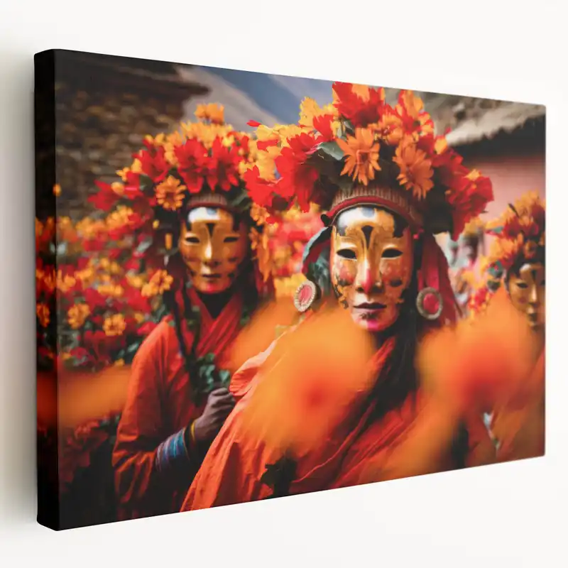 Vibrant Bhutan Cultural Festival Wall Art - Traditional Masked Dancers Limited Time
