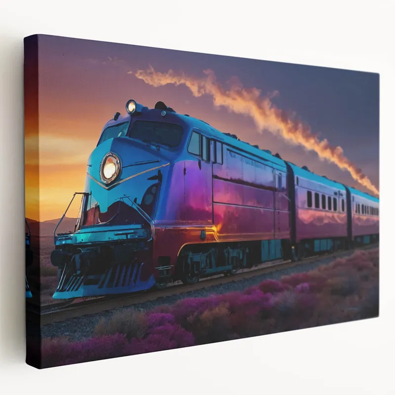 Worldwide Shipping Vibrant Sunset Train Wall Art - Colorful Locomotive Canvas Print