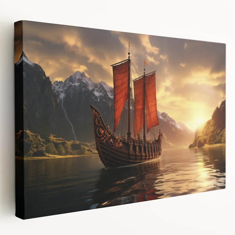 Viking Longship at Sunset Wall Art | Epic Nautical Canvas for History Lovers Don’t Miss Out