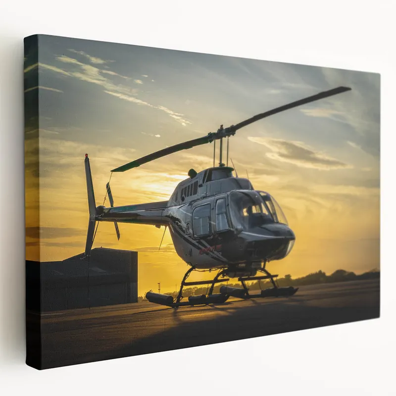 Sunset Helicopter on the Tarmac Wall Art - Elegant Aviation Print Flash Sale