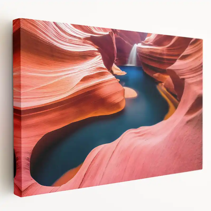 Worldwide Shipping Abstract Canyon Waterfall Art - Scenic Canyon Canvas Prints for Decor