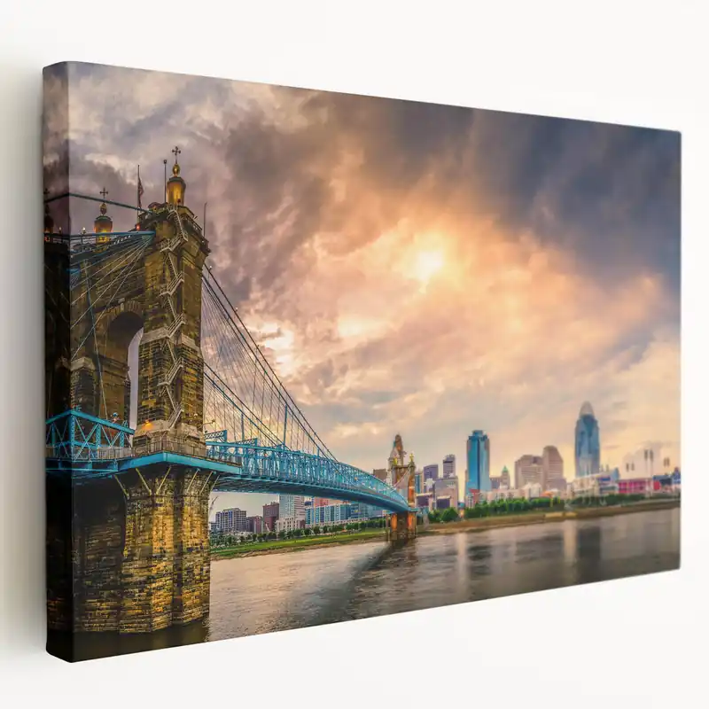 Get Yours Cincinnati Skyline with Glowing Sunset - Dramatic Cityscape Wall Art