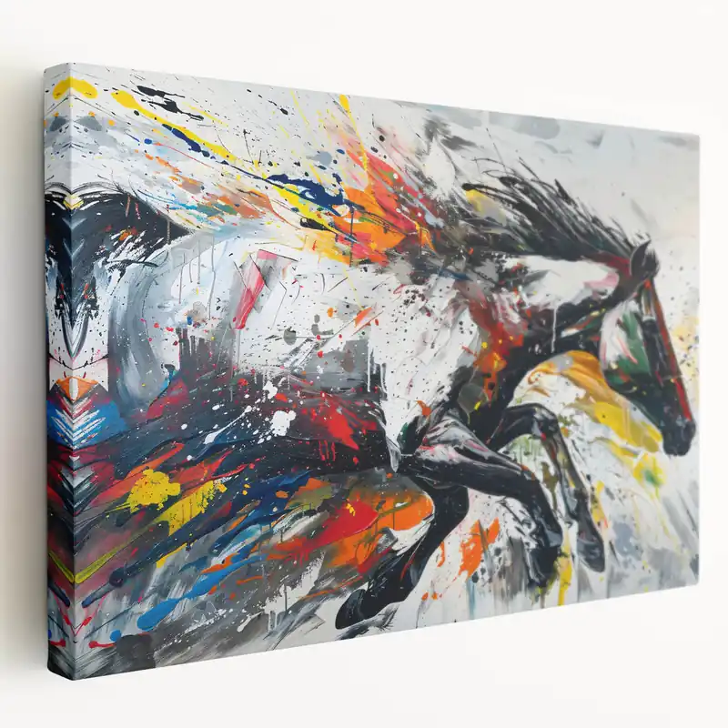 Abstract Horse Wall Art - Dynamic Splash of Colors on Canvas Print One Day Deal
