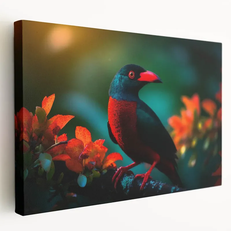 Hassle-Free Returns Vivid Tropical Bird Wall Art - Bold Red and Green Bird PrintExotic Decor