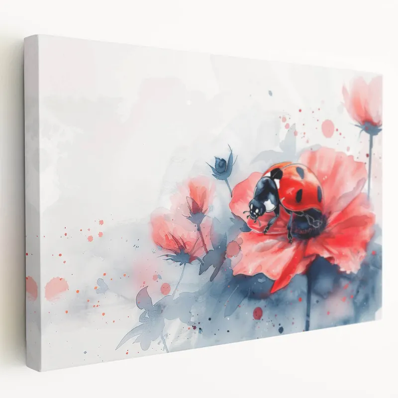 One Day Deal Ladybug Wall Art - Watercolor Ladybug on Flower Canvas Print for Home Decor