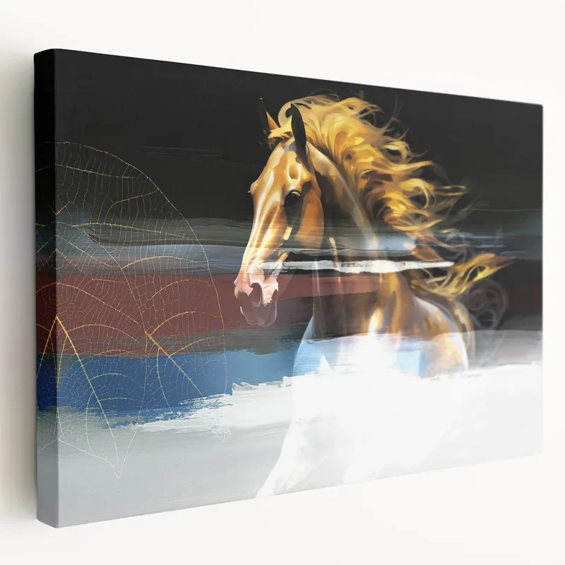 Bargain Dynamic Horse Abstract Strokes and Lines Art with Golden Hues