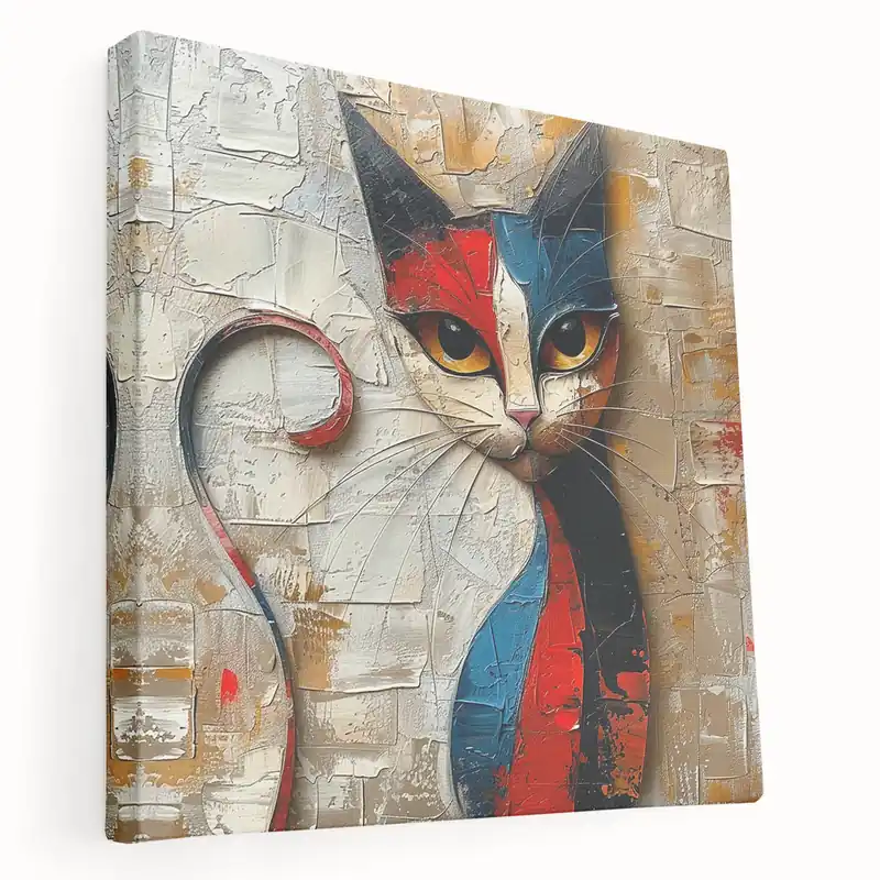 Worldwide Shipping Colorful Abstract Cat Wall Art - Unique Cat Canvas for Modern Decor